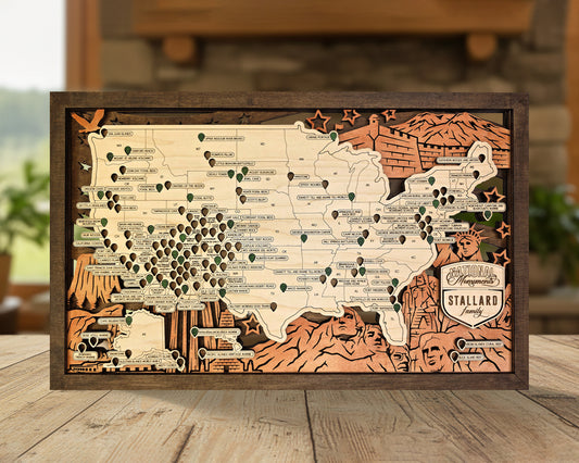 National Monuments Wood Map – Handcrafted USA Travel Tracker | Personalized Wall Art