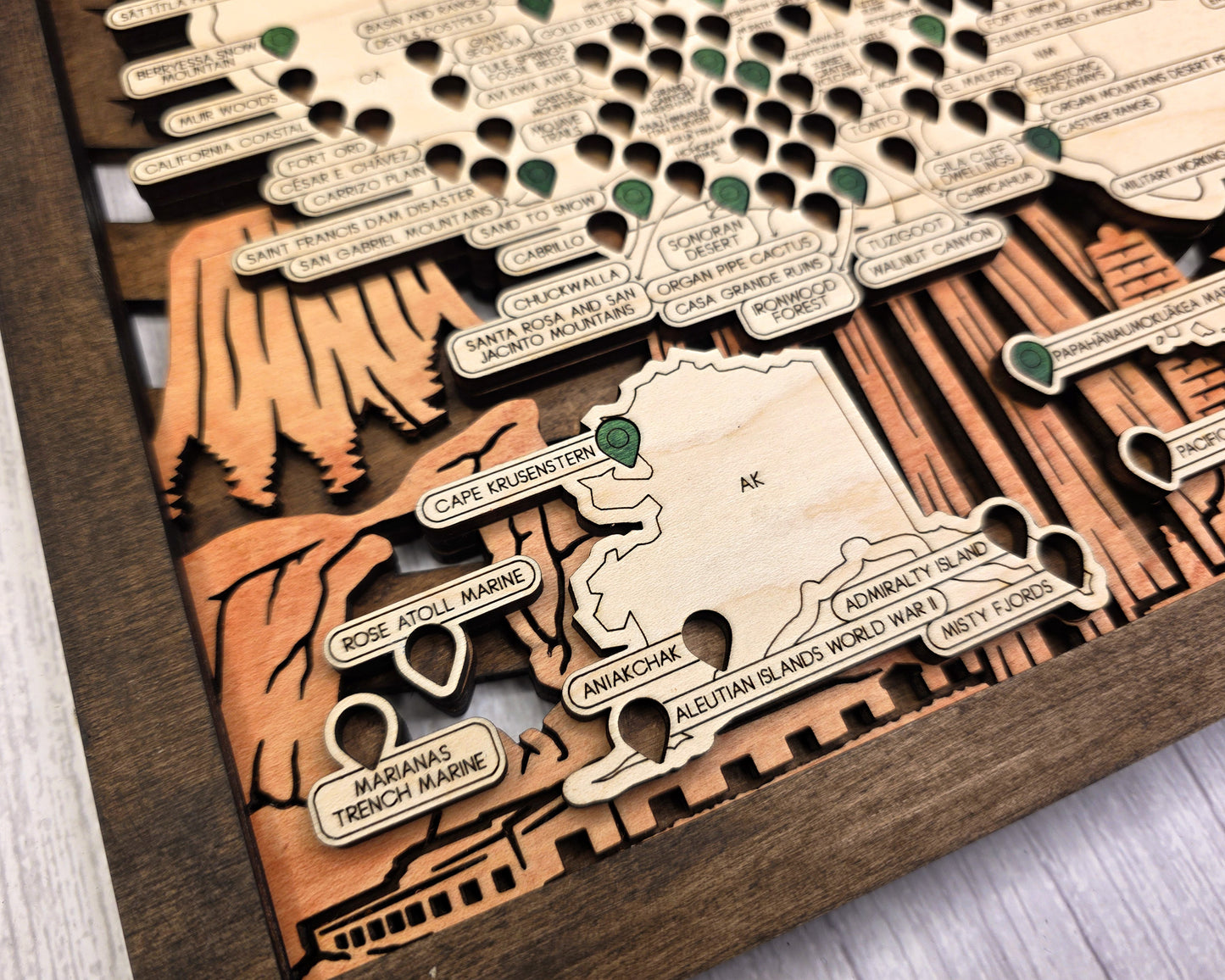 National Monuments Wood Map – Handcrafted USA Travel Tracker | Personalized Wall Art