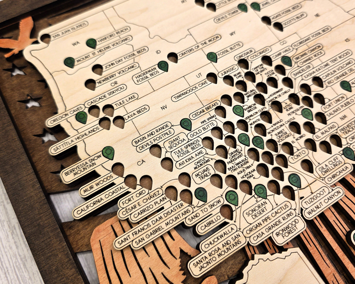 National Monuments Wood Map – Handcrafted USA Travel Tracker | Personalized Wall Art