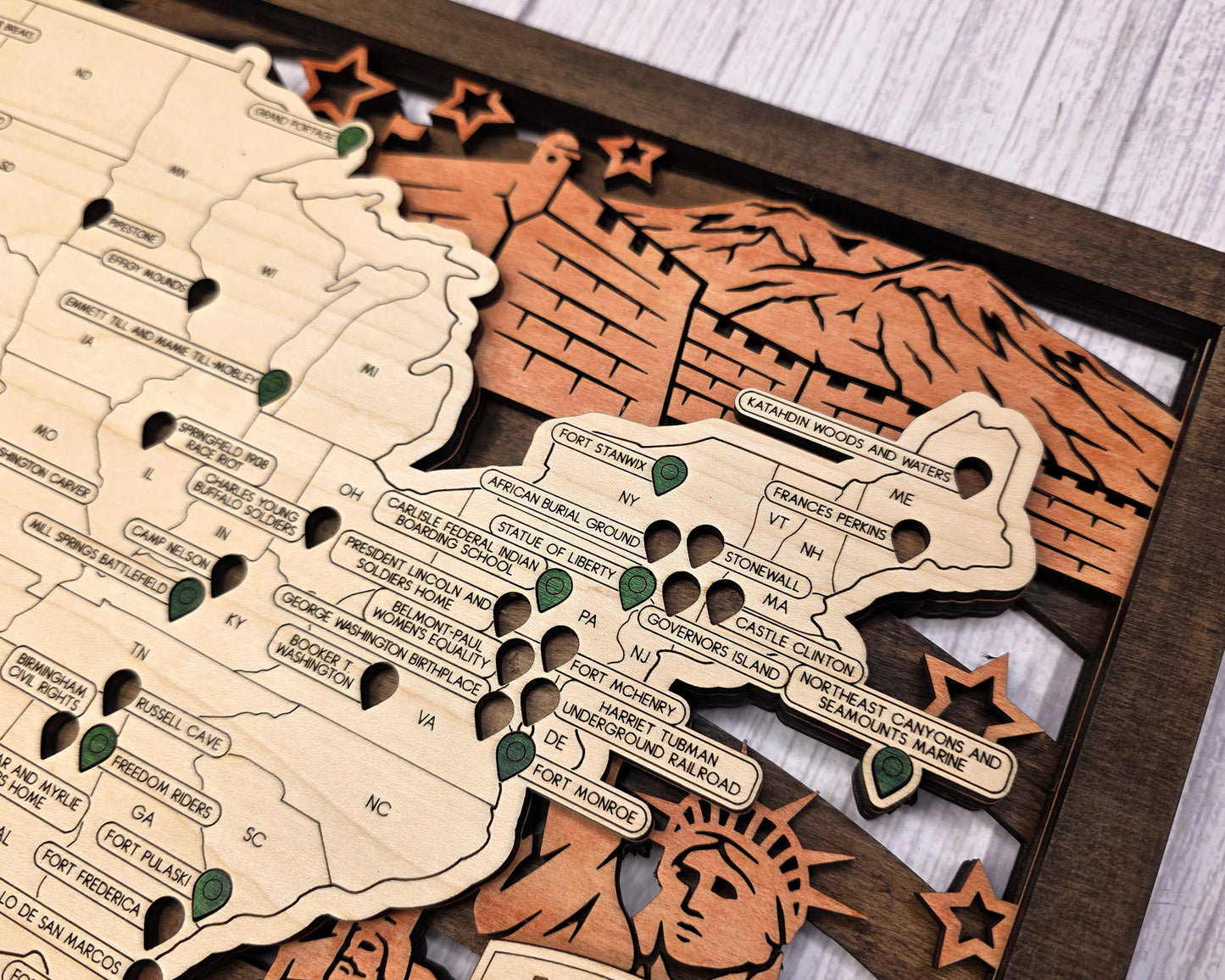 National Monuments Wood Map – Handcrafted USA Travel Tracker | Personalized Wall Art