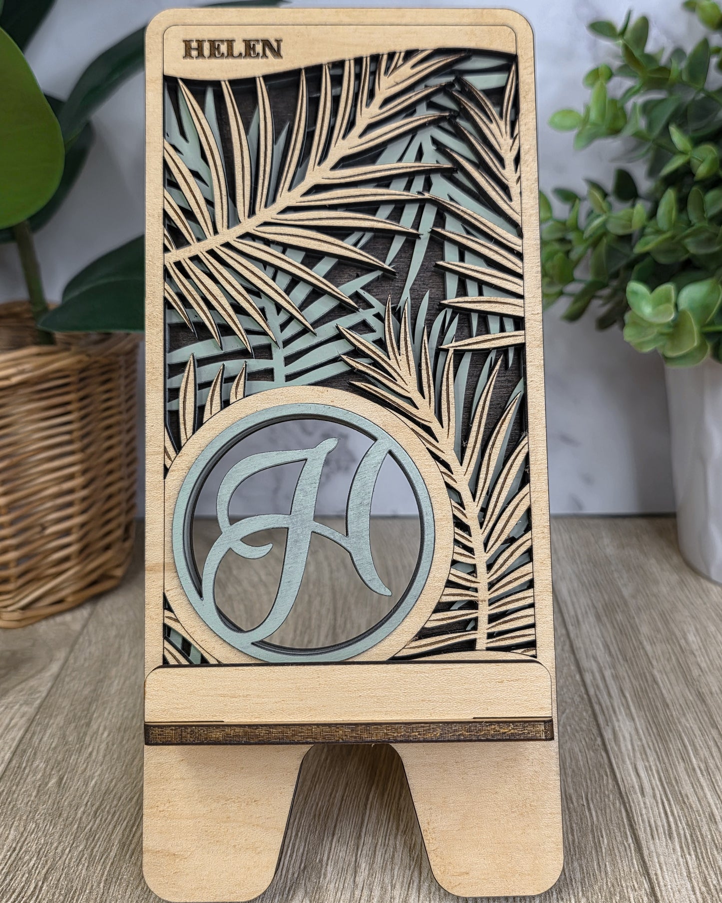 Personalized Laser-Cut Wooden Phone Stand