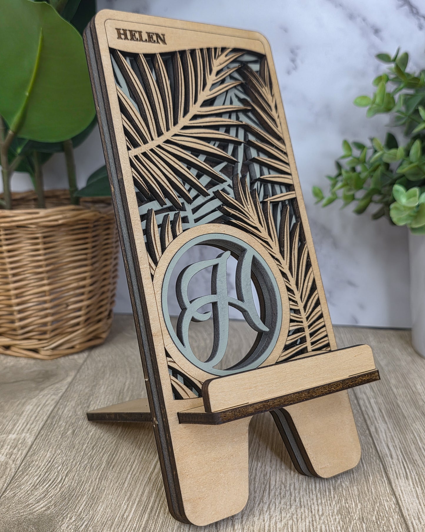 Personalized Laser-Cut Wooden Phone Stand