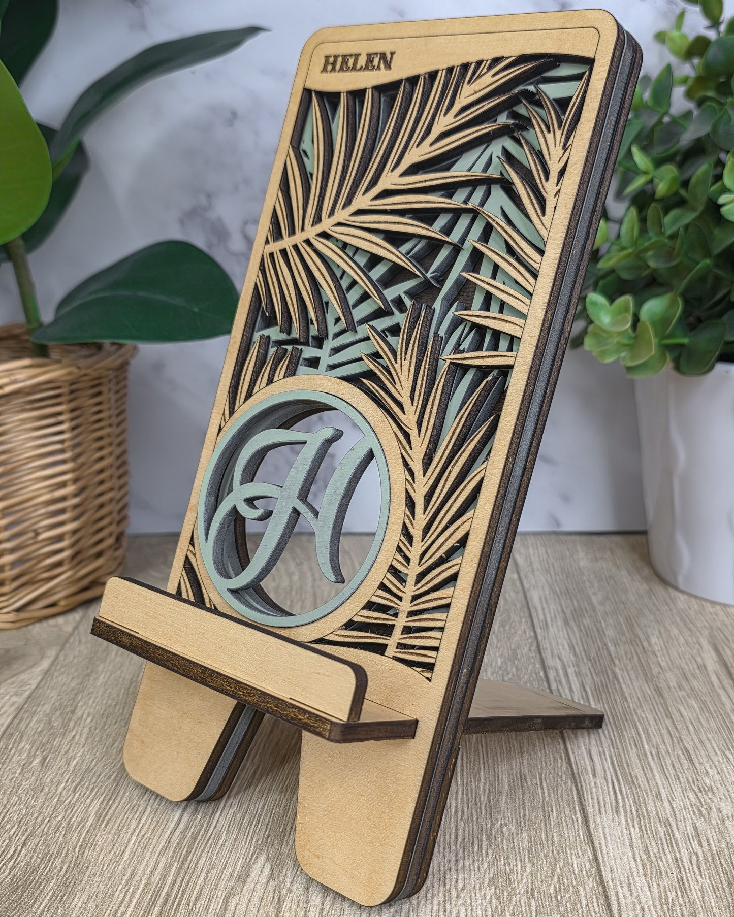 Personalized Laser-Cut Wooden Phone Stand