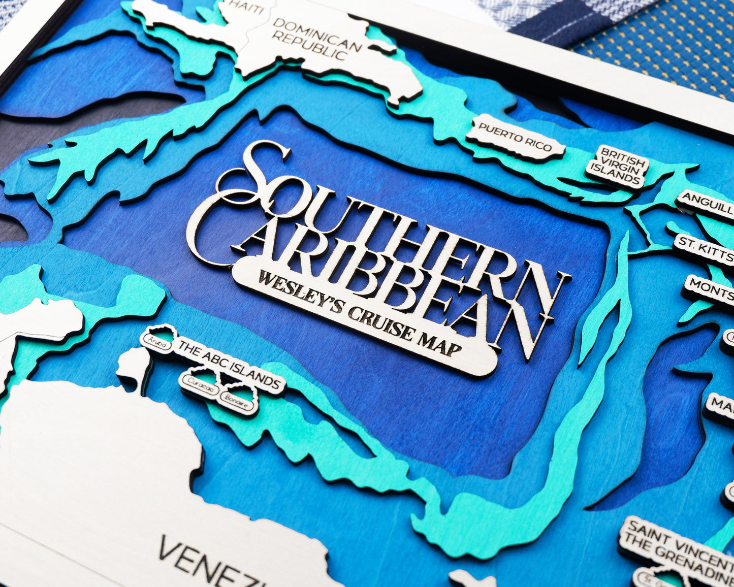 Personalized Southern Caribbean Cruise Map – Layered Wood Wall Art