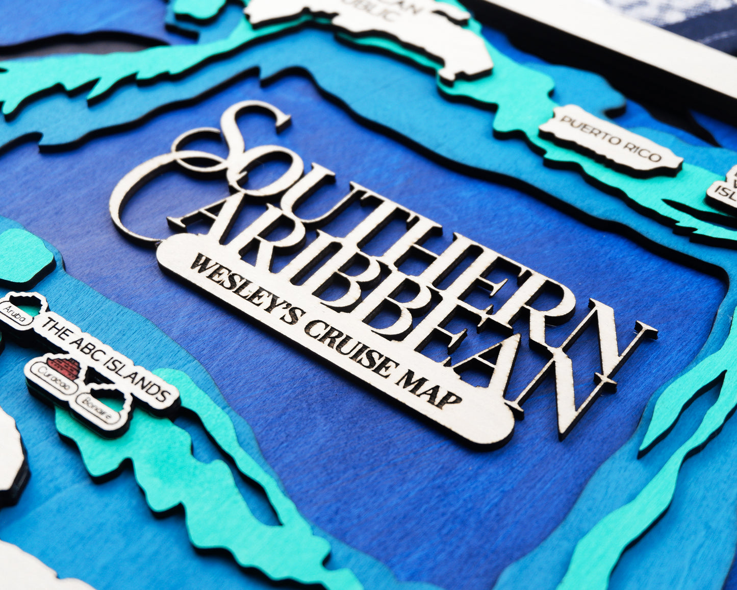 Personalized Southern Caribbean Cruise Map – Layered Wood Wall Art