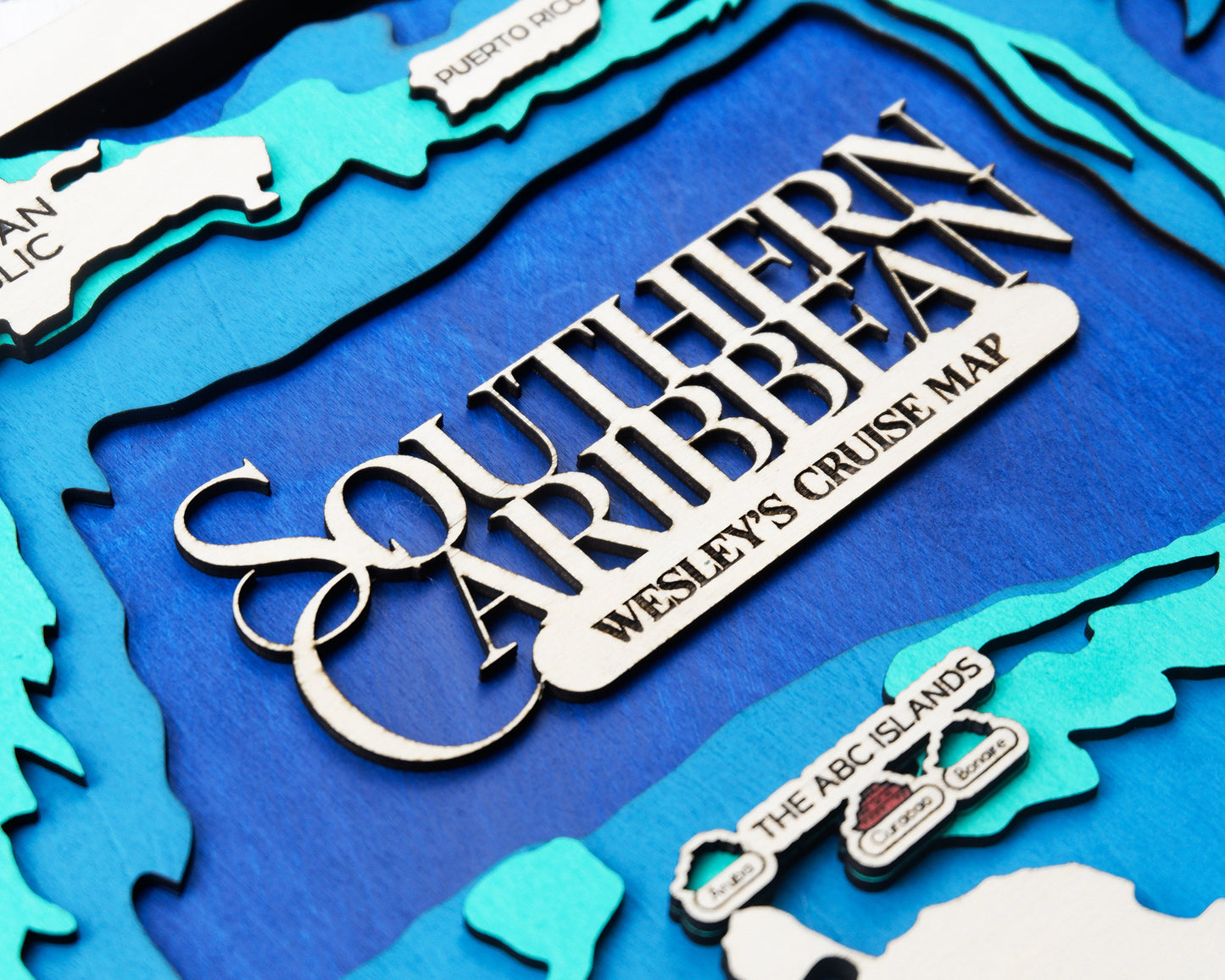 Personalized Southern Caribbean Cruise Map – Layered Wood Wall Art