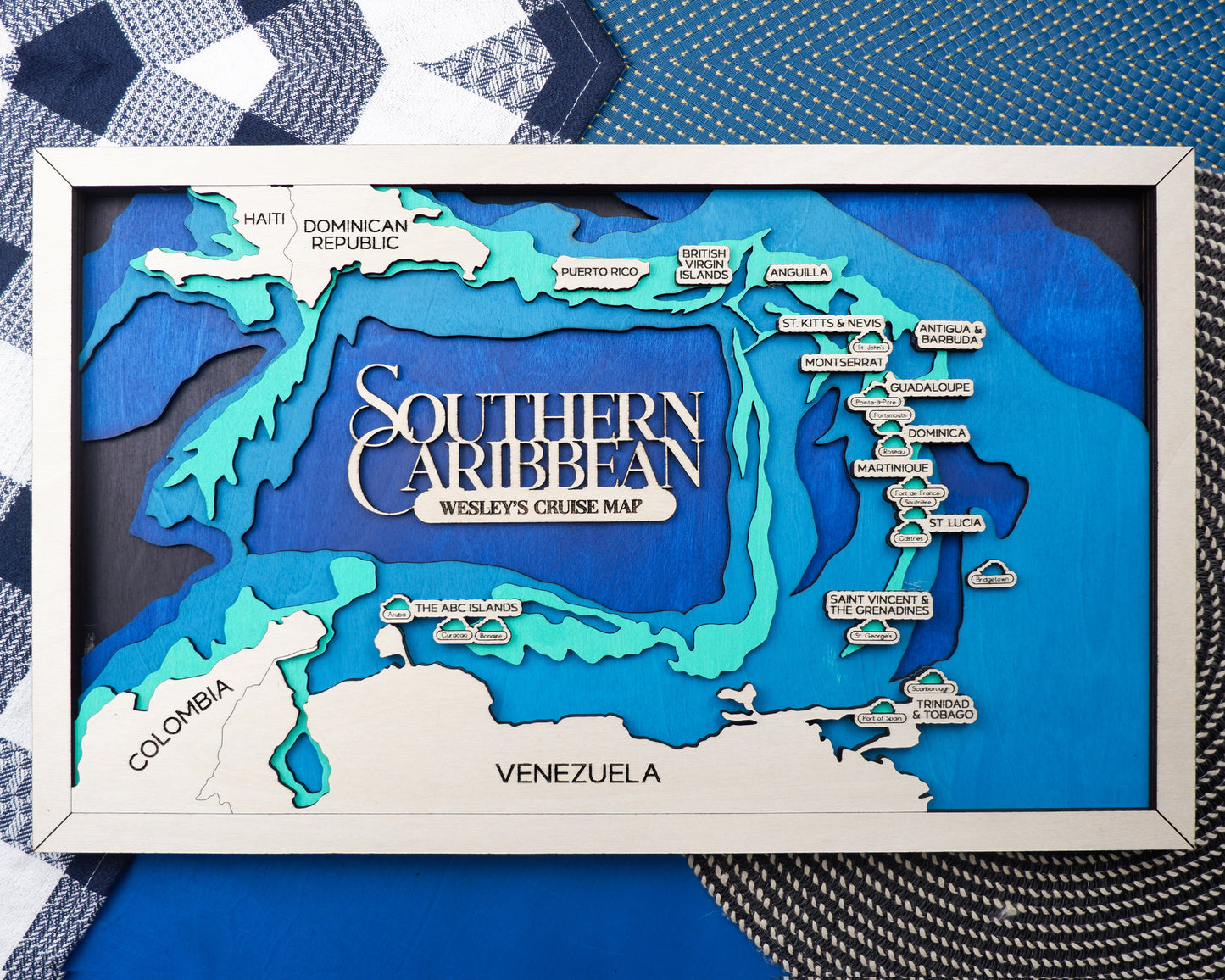 Personalized Southern Caribbean Cruise Map – Layered Wood Wall Art