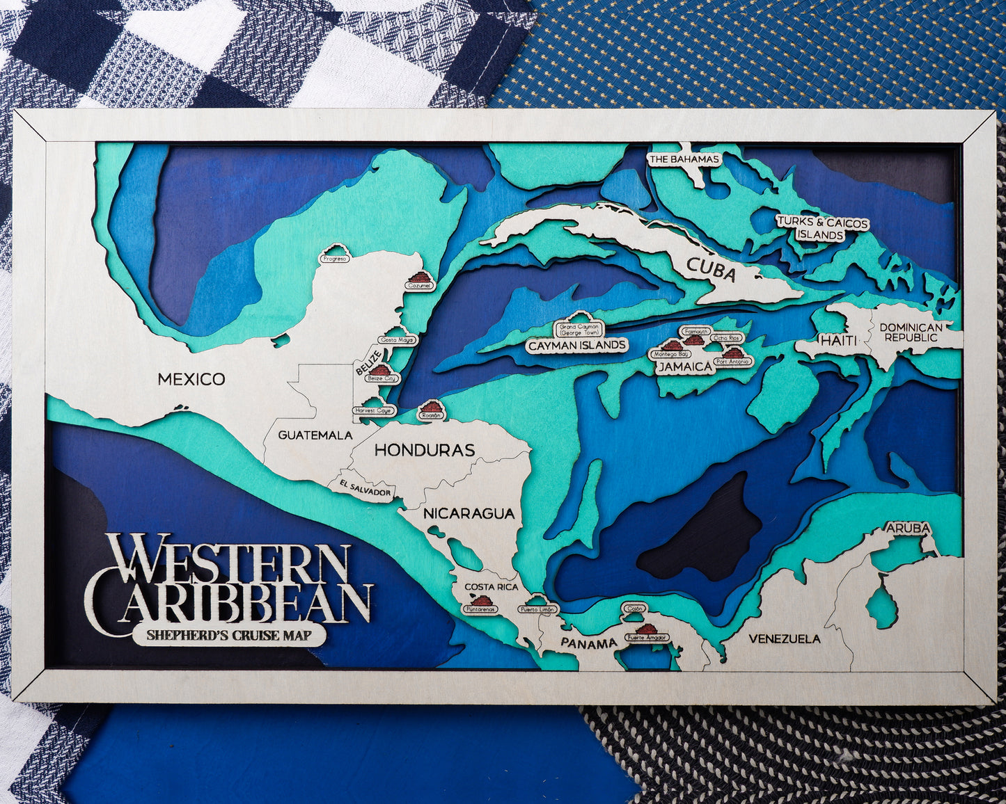 Personalized Western Caribbean Cruise Map – Layered Wood Wall Art