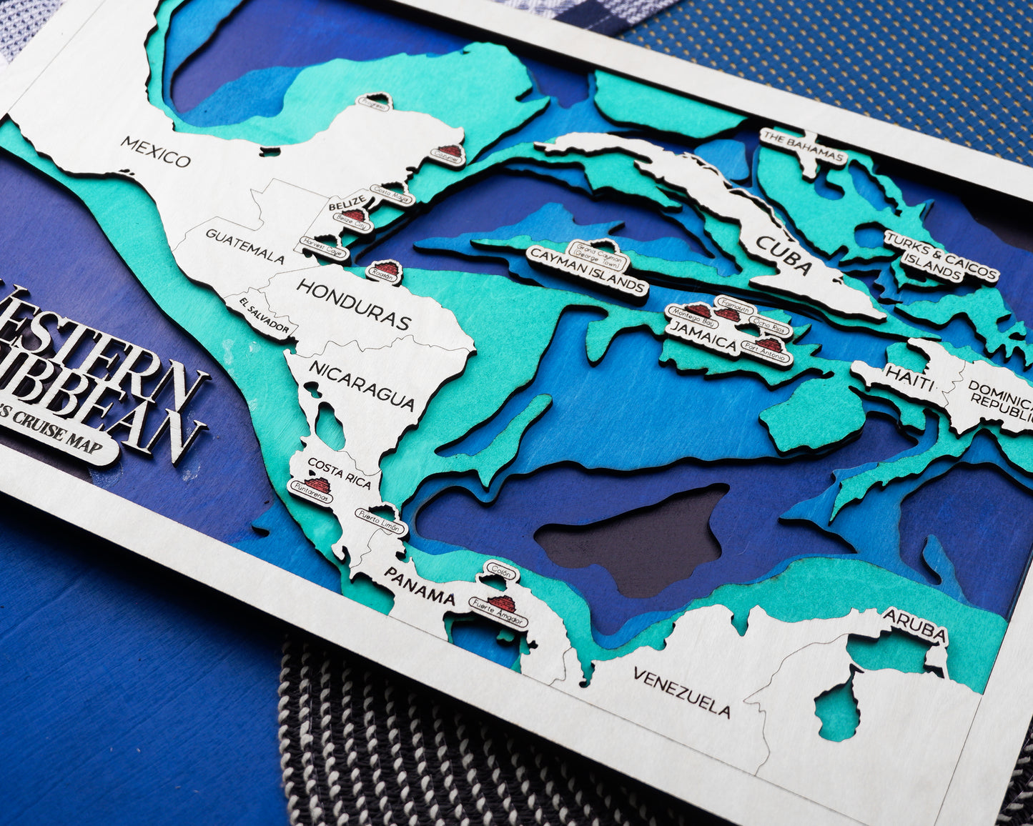 Personalized Western Caribbean Cruise Map – Layered Wood Wall Art