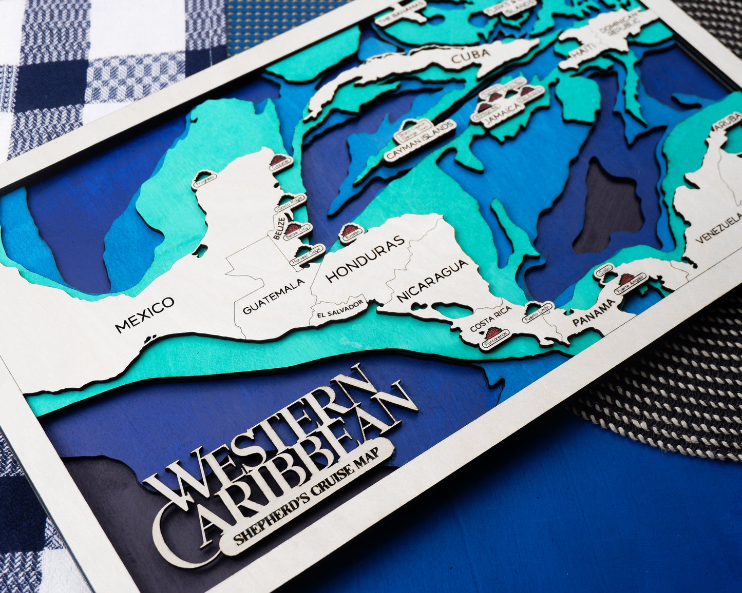 Personalized Western Caribbean Cruise Map – Layered Wood Wall Art