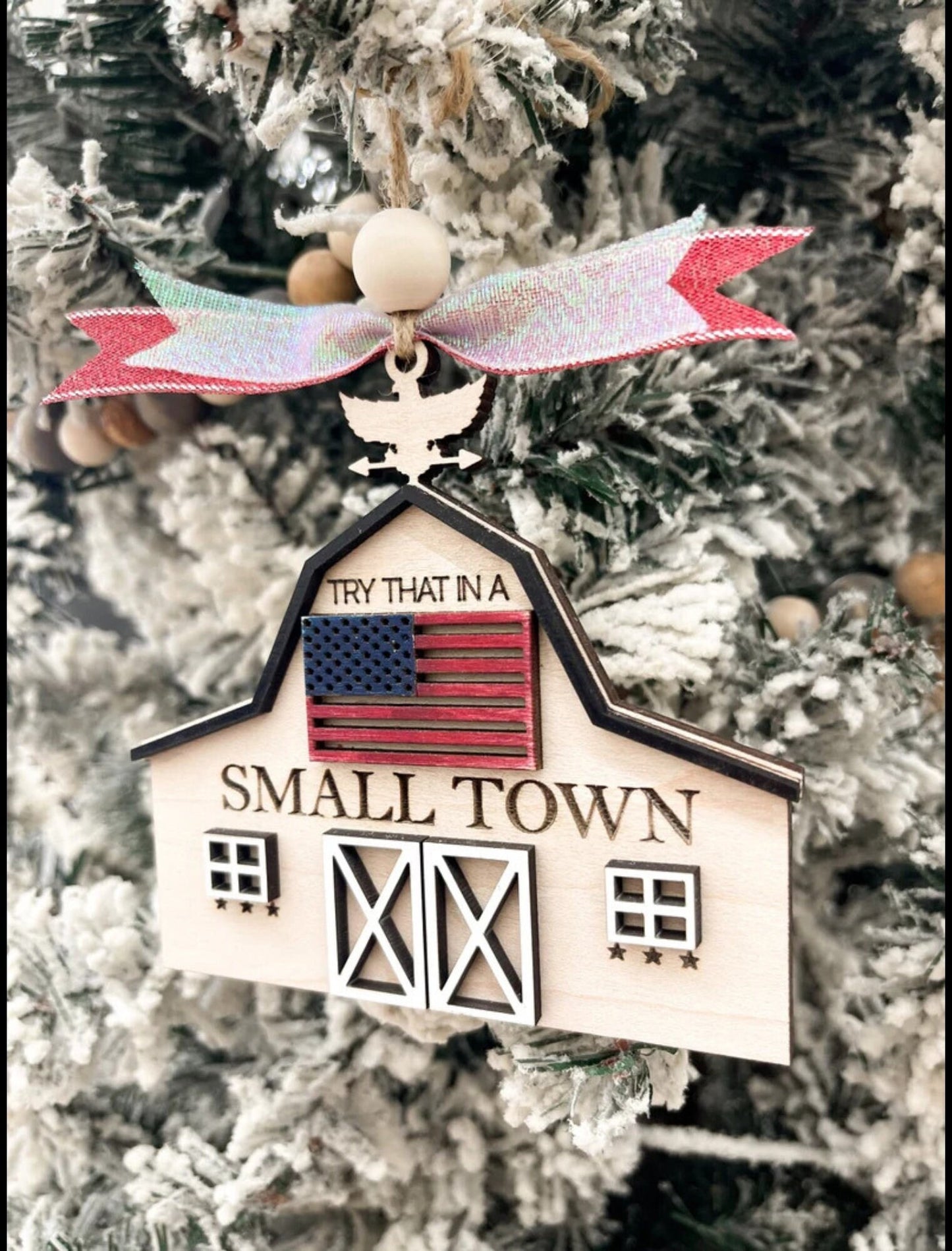 3D Laser Engraved Jason Aldean Patriotic Try That in a Small Town Christmas Ornaments, Handmade Farmhouse Christmas Ornaments