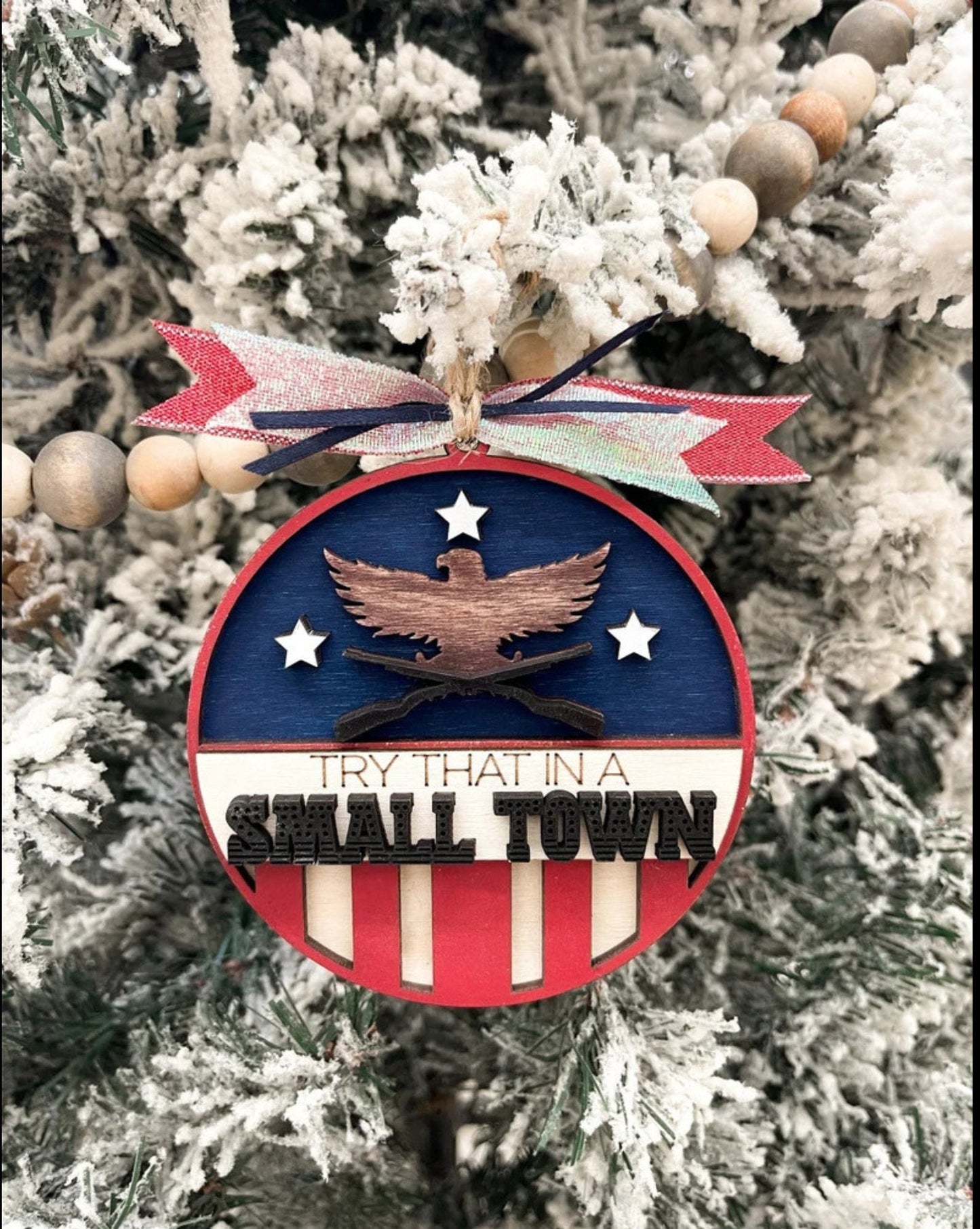 3D Laser Engraved Jason Aldean Patriotic Try That in a Small Town Christmas Ornaments, Handmade Farmhouse Christmas Ornaments