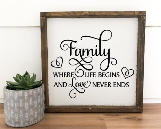 Family Where Life Begins And Love Never Ends, Family Wall Art Wood, Family Sign Wall Decor, Wooden Family Sign, Family Decor For Wall