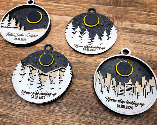2024 Eclipse Keepsake, Path Of Totality Ornament ,3D Laser Engraved Eclipse Holiday Gift, Celestial, Solar Eclipse Souvenir Gift
