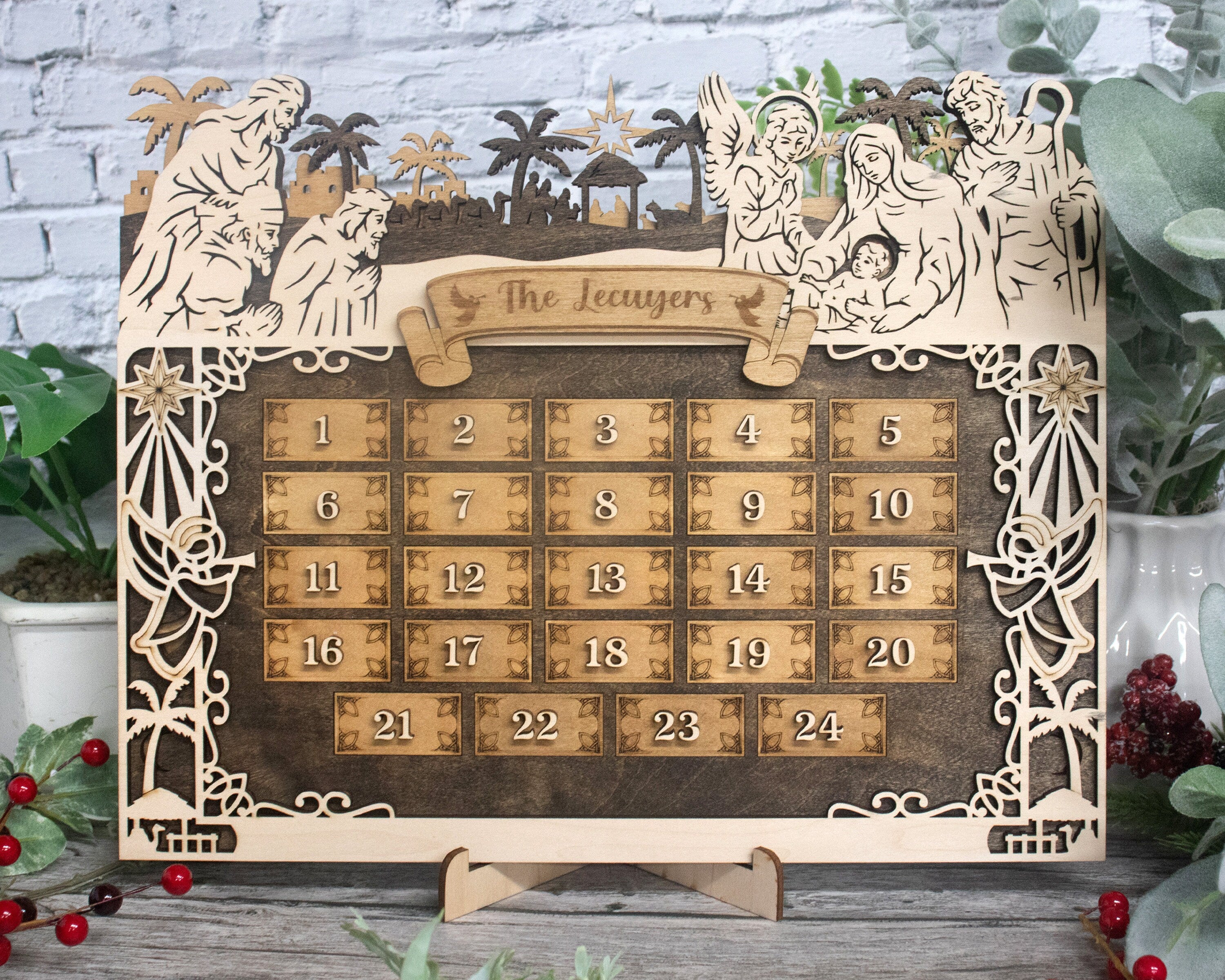 Personalized Nativity Scene Christmas Advent Calendar For Kids and Adults, Christian Advent Calendar, Handmade Farmhouse Christmas Decor
