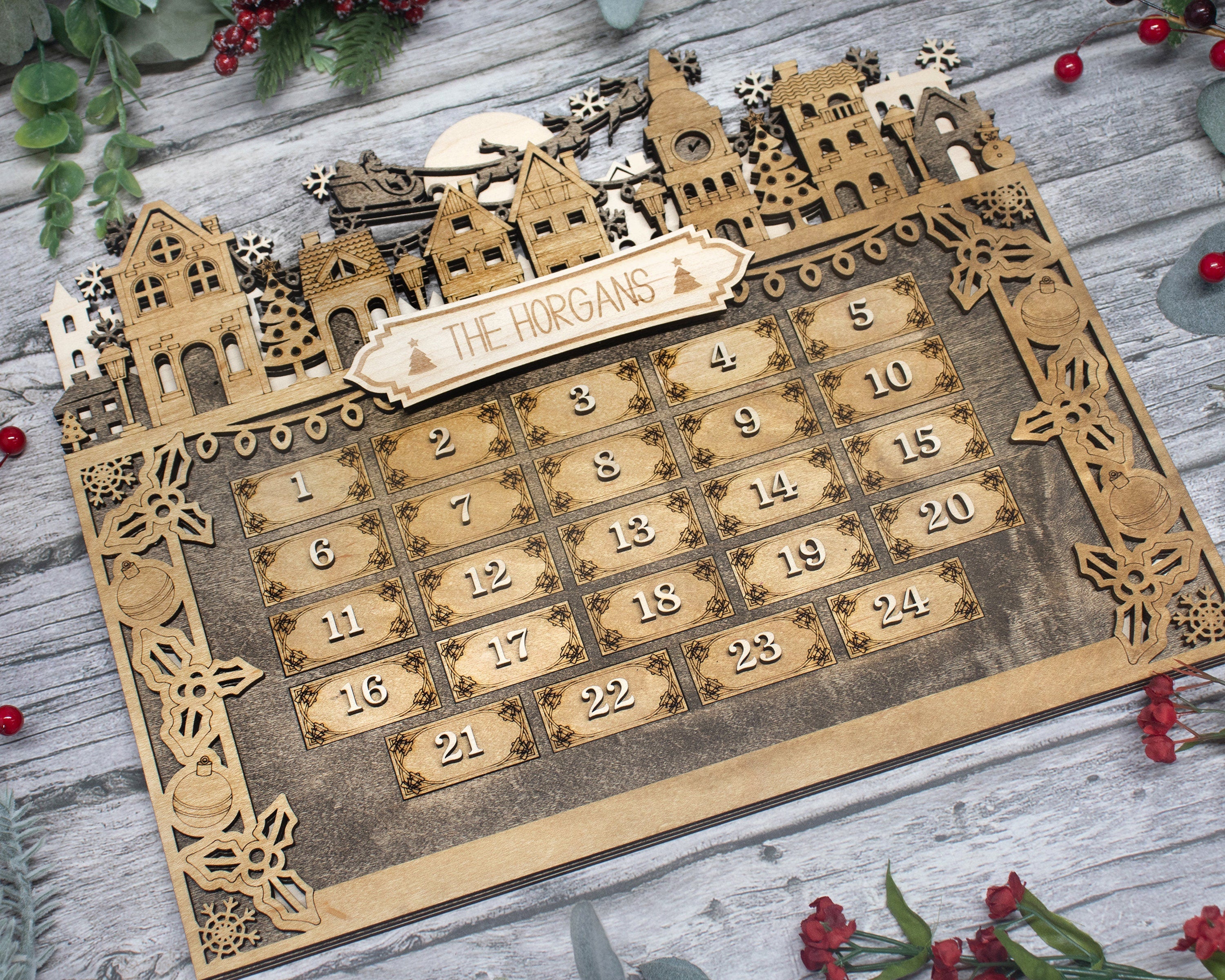 Personalized Town Village Christmas Advent Calendar For Kids and Adults, Christian Advent Calendar, Handmade Farmhouse Christmas Decor