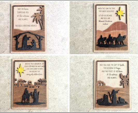 3D Laser Cut Nativity Wooden Unique Christmas Cards, Handmade Family Christmas Holiday Cards, Christmas Greeting Cards,