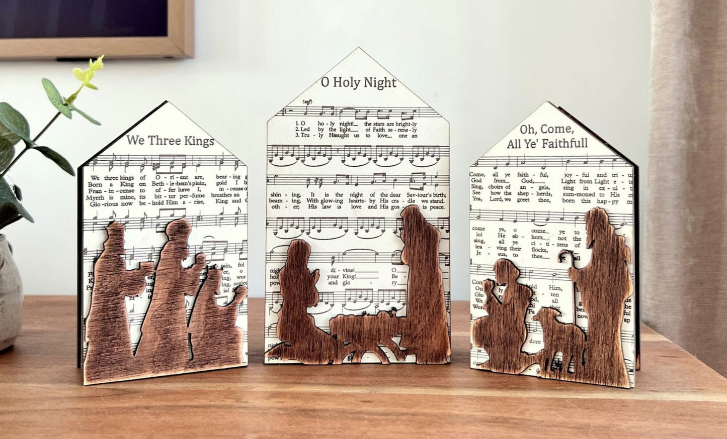 3D Handmade Wooden Nativity Scene Shelf Sitter, Indoor Handmade Farmouse Christmas Decor, Christmas Table Decor
