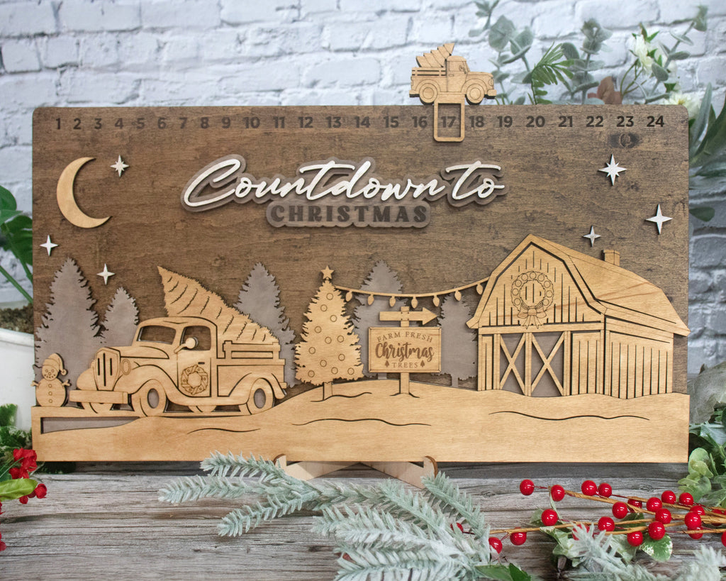 Countdown To Christmas Christmas Tree Farm Advent Calendar For Kids and Adult, Handmade Farmhouse Christmas Decor, Handmade Holiday Decor