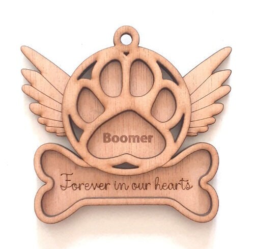 Custom Dog Ornament, Pet Memorial Ornament, Personalized Pet Ornament, Dog Bone With Wings,