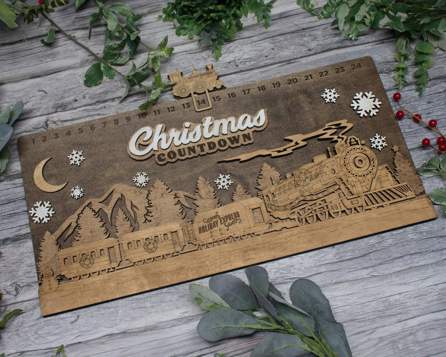 Countdown To Christmas Train Advent Calendar W/Icon , Christmas Advent Calendar For Kids and Adults, Handmade Farmhouse Christmas Decor