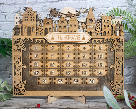 Personalized Town Village Christmas Advent Calendar For Kids and Adults, Christian Advent Calendar, Handmade Farmhouse Christmas Decor