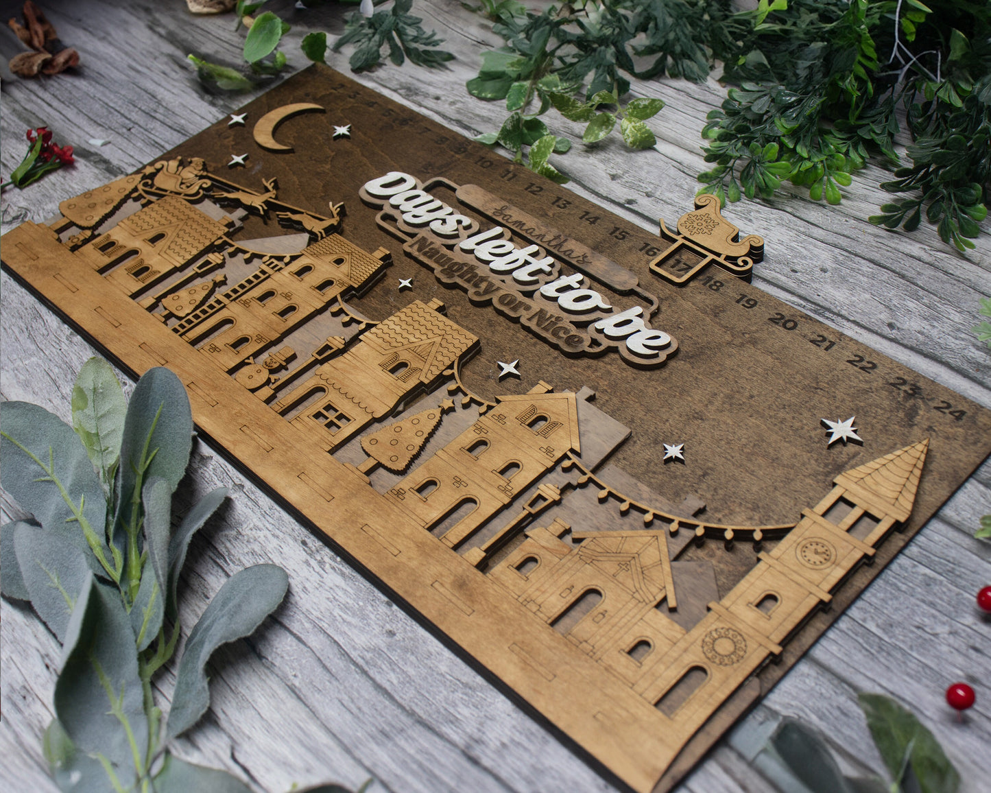 Personalized Christmas Countdown Advent Calendar For Kids and Adults, Handmade Farmhouse Christmas Decor, Days Left To Be with Movable Icon