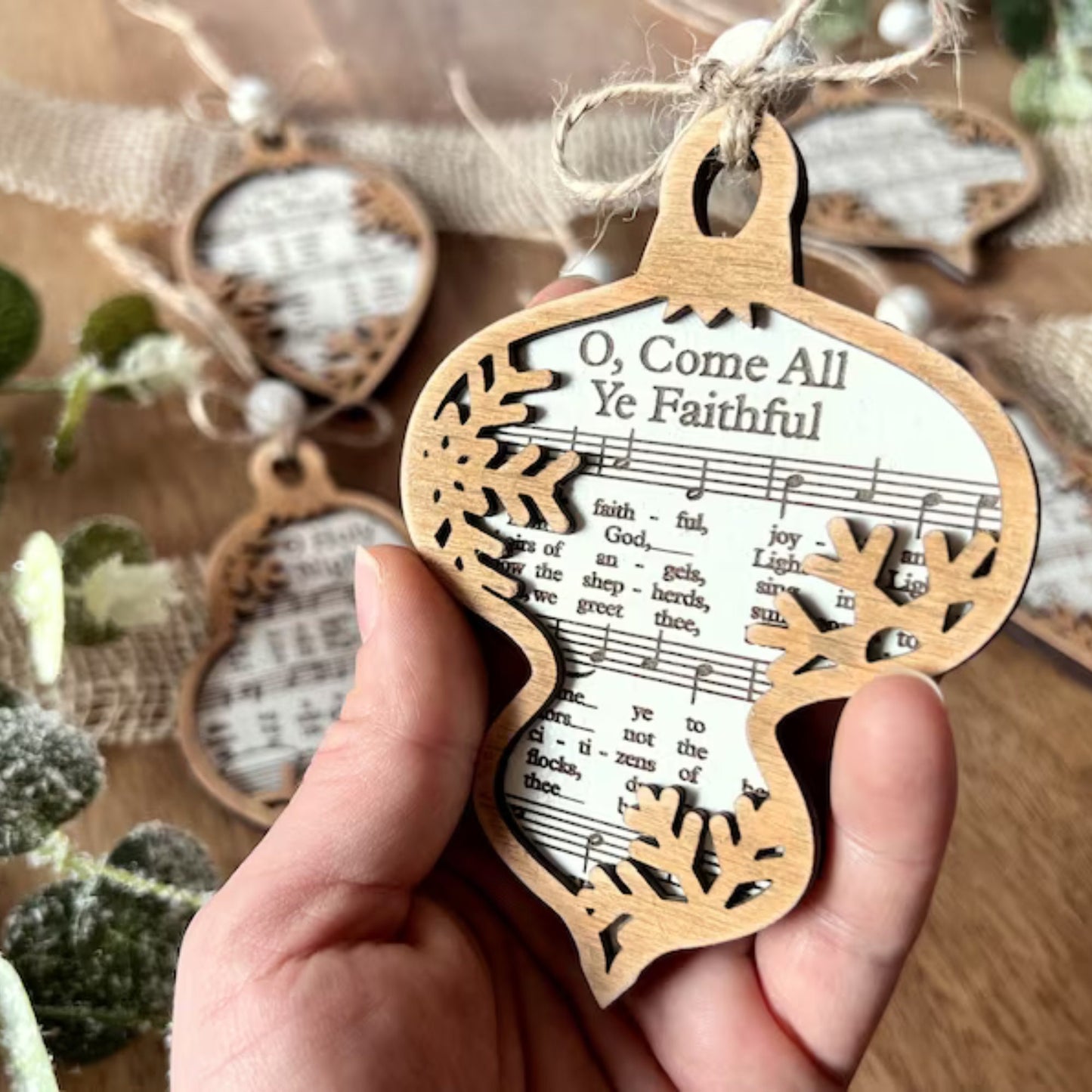 3D Engraved Handmade Music Sheet Nativity Christmas Ornaments, Wooden Christmas Ornaments, Nativity Set, Nativity Scene