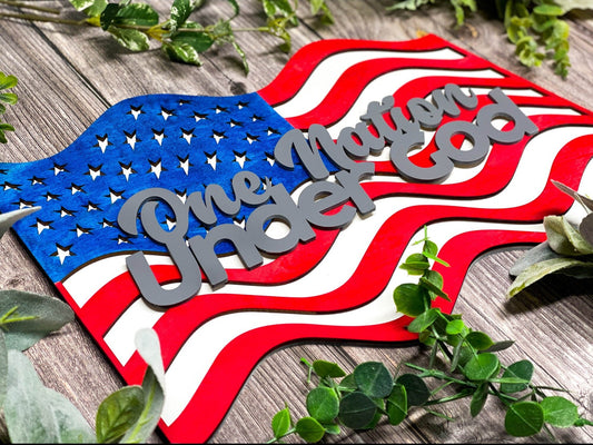 9 Variations of our Laser Engraved Patriotic Door Hanger, Door Sign for the 4th of July featuring Red White and Blue Holiday Signage