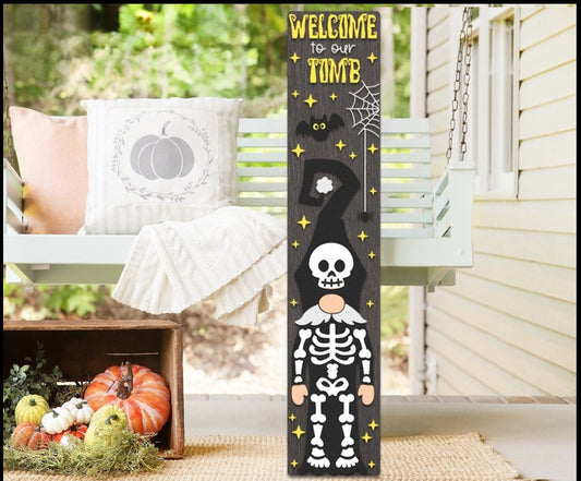 Halloween Gnome Welcome To Our Tomb Front Porch Autumn Decor, Halloween Outdoor Patio/Porch Sign, Seasonal Yard Decor