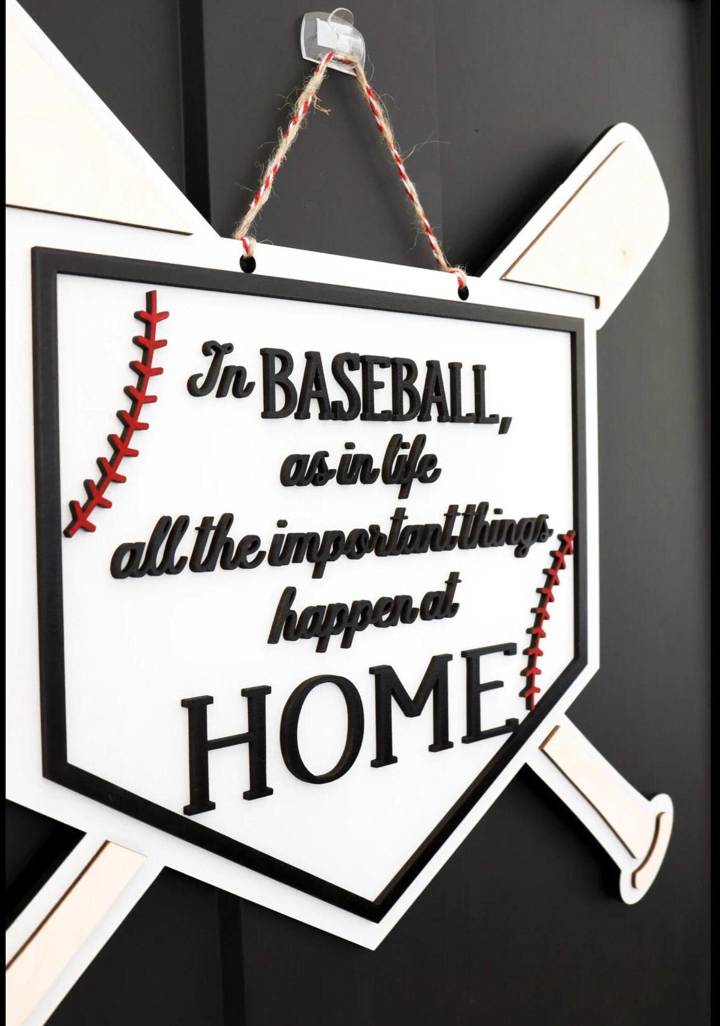 3D Baseball Home Plate Front Door Hanger for Spring and Summer - Perfect Front Door Decor and Gift for Baseball Moms and Baseball Coach Gift