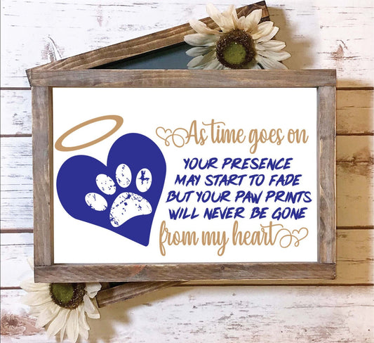 Paw Prints On My Heart Pet Memorial Sign, Pet Memorial Gift, Dog or Cat Pet Loss, Bereavement Gift, Loss Of Loved One, Handmade Wooden Sign